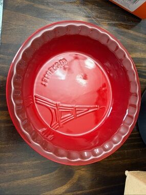 Le Creuset Red Ceramic Pie Dish with Eiffel Tower Design